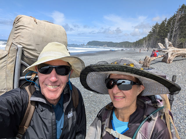 Vicki and I backpacking on the beach in Olympic National Park, Washington